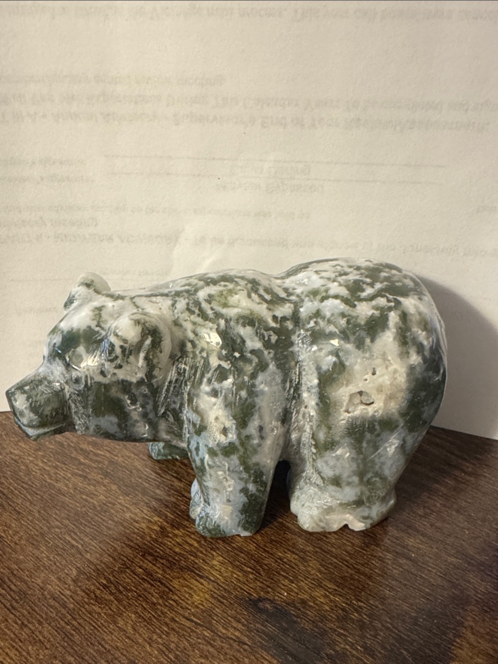 Hand-Carved Green and White Stone Bear Sculpture - Unbranded Home Art